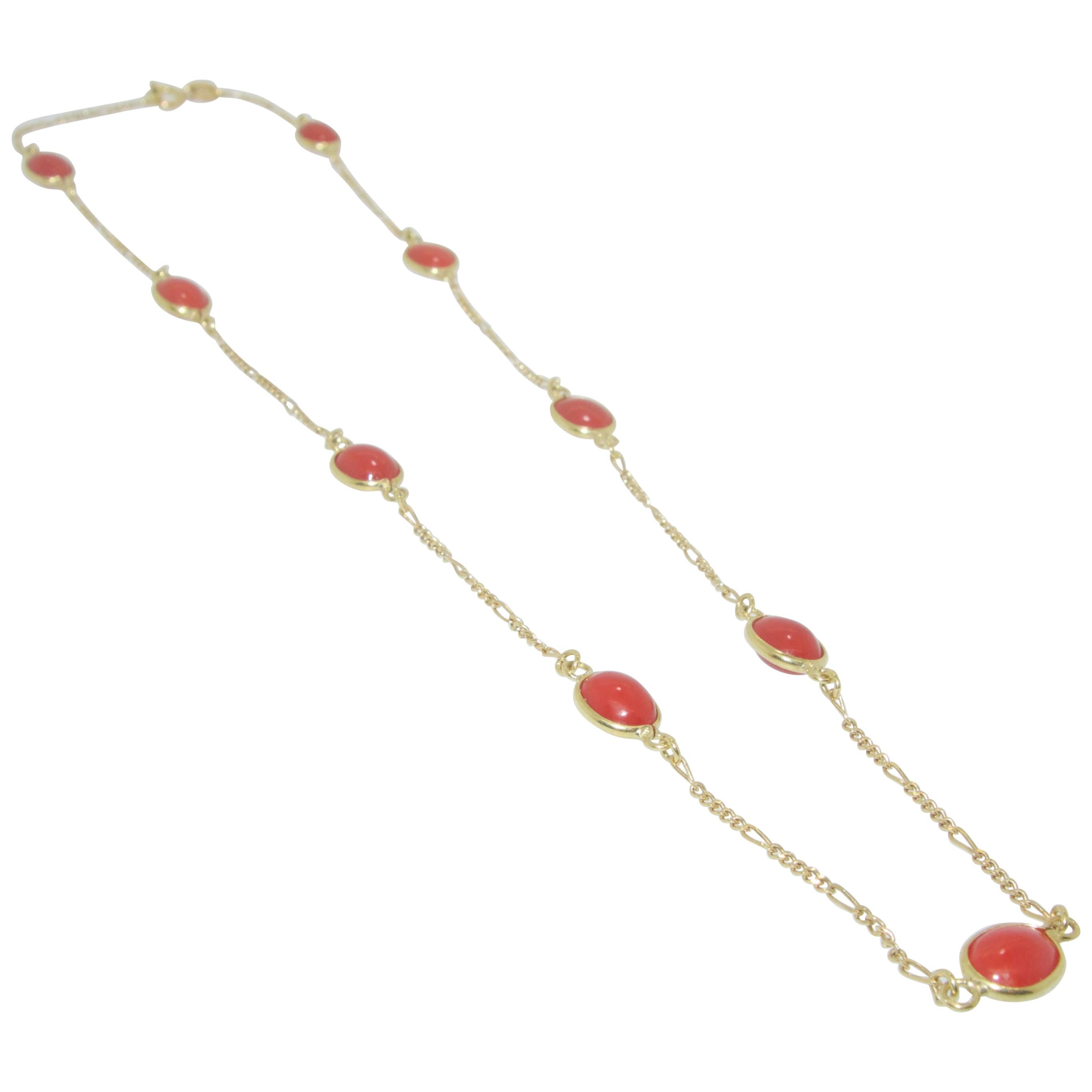 18 Karat Gold and Oxblood Coral Necklace