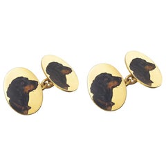 18 Karat Gold and Painted Dachshund Links
