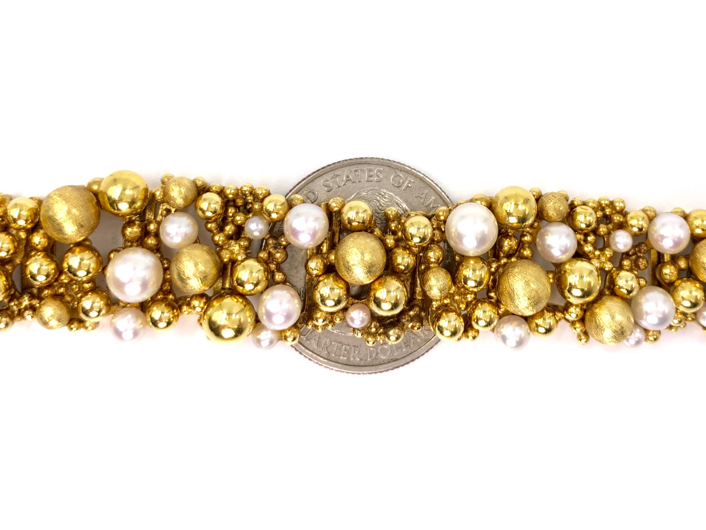 18 Karat Gold and Pearl Wide Bracelet 6