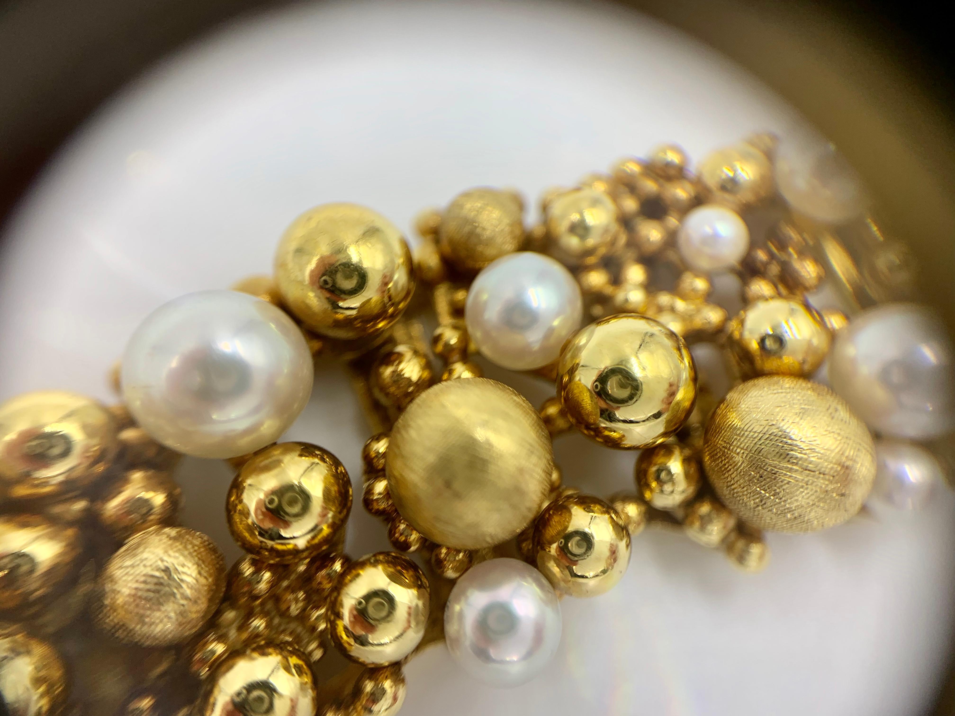 18 Karat Gold and Pearl Wide Bracelet 7