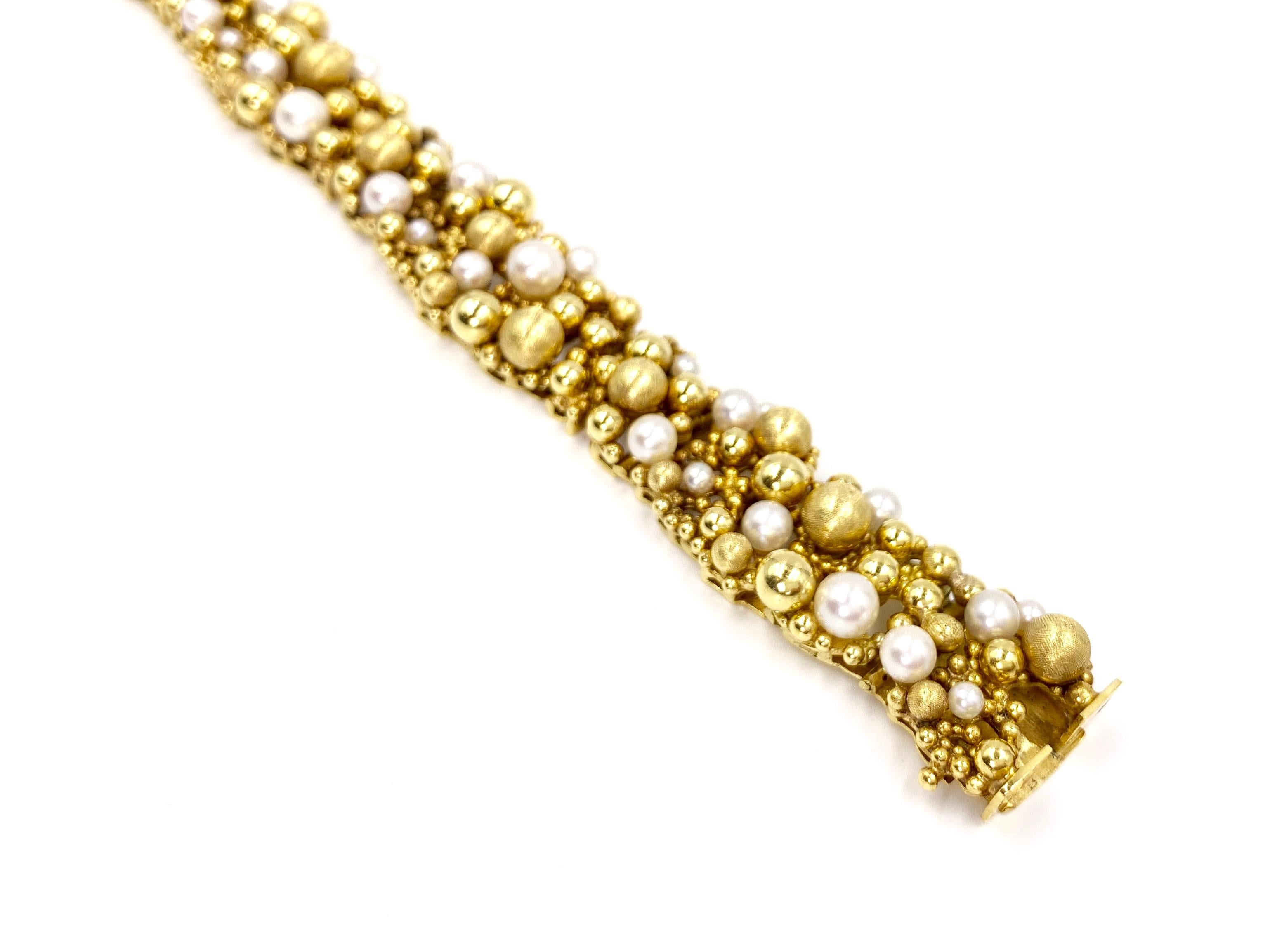 Women's 18 Karat Gold and Pearl Wide Bracelet