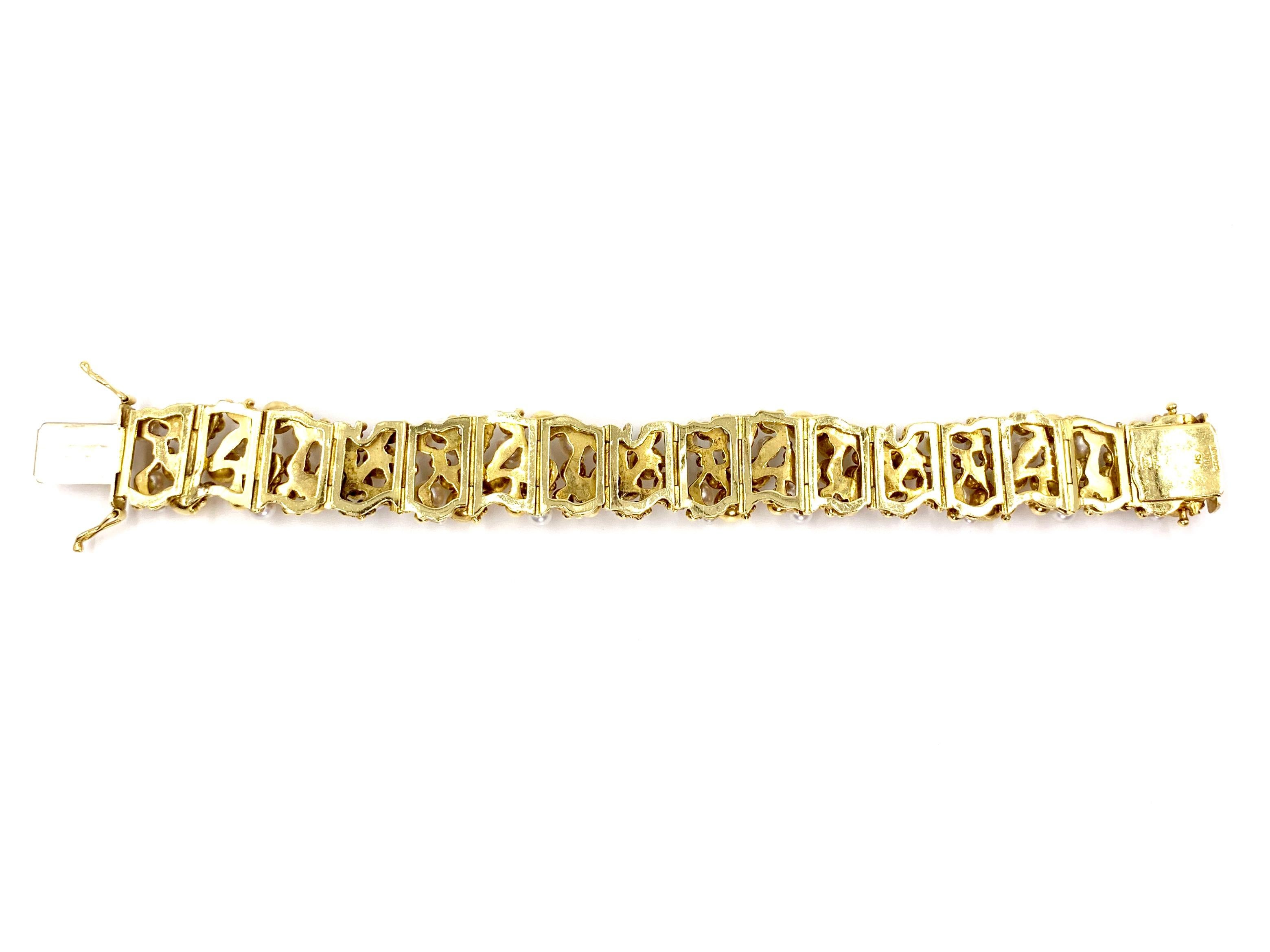 18 Karat Gold and Pearl Wide Bracelet 1