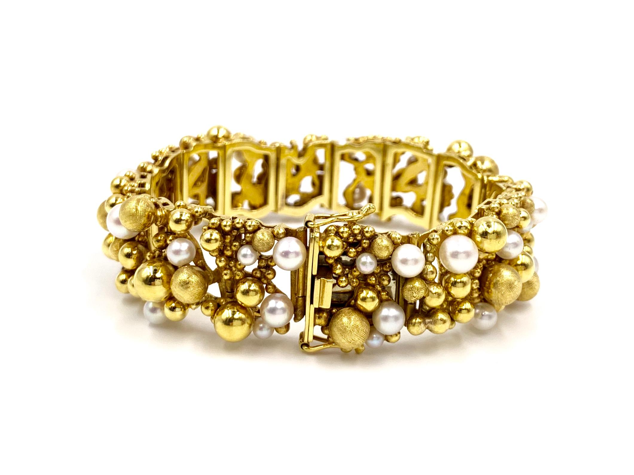 18 Karat Gold and Pearl Wide Bracelet 2