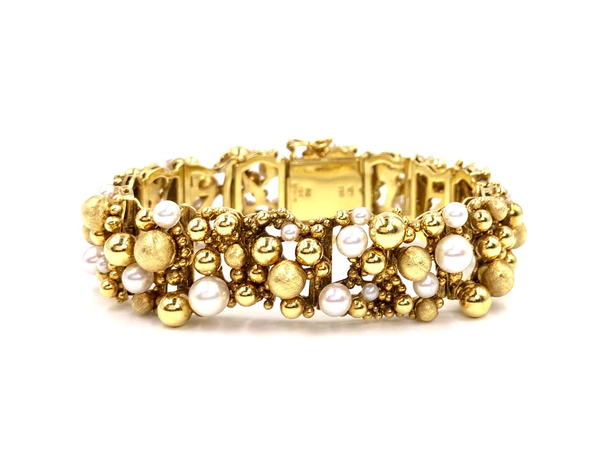 18 Karat Gold and Pearl Wide Bracelet 3