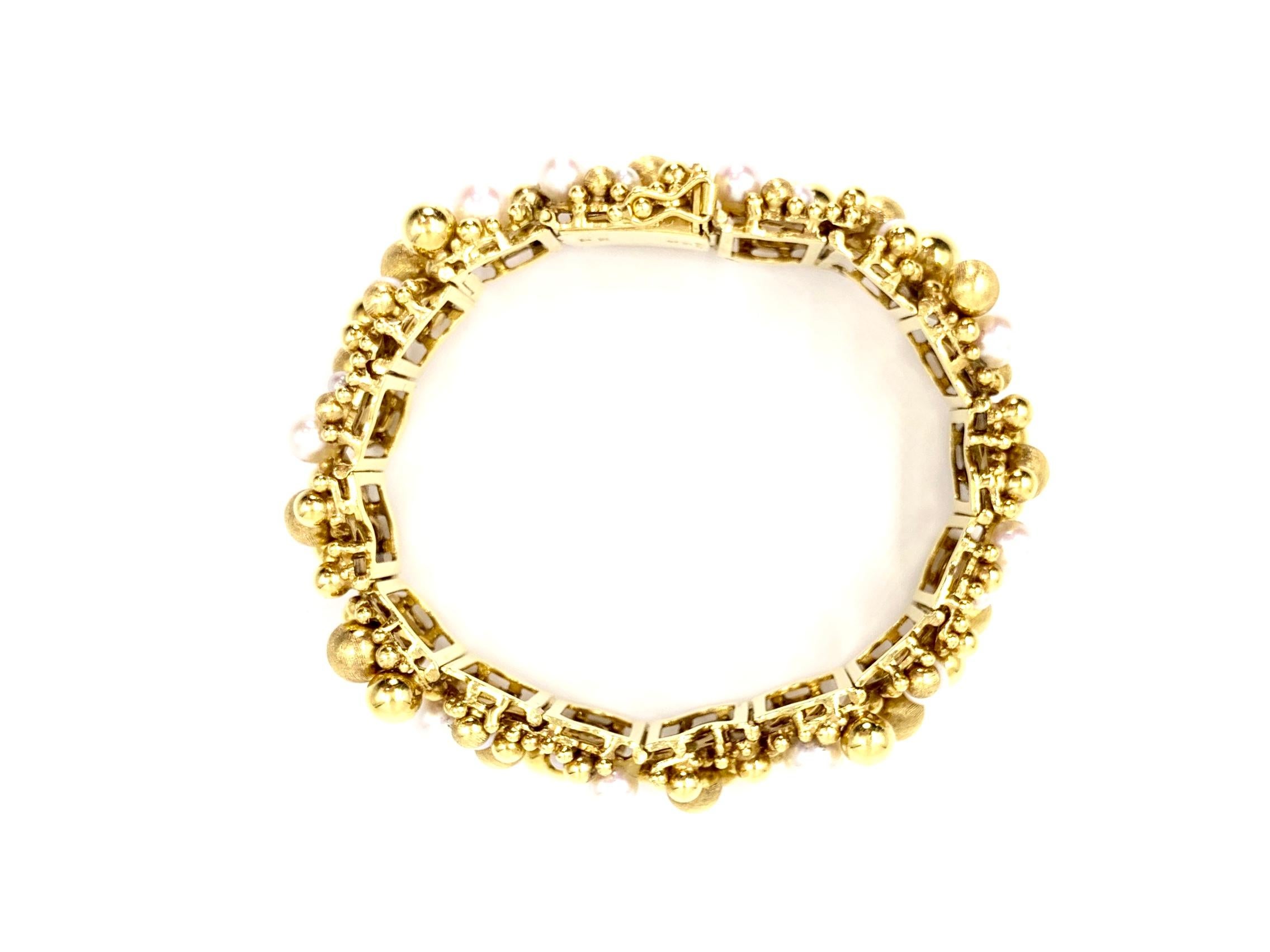 18 Karat Gold and Pearl Wide Bracelet 4