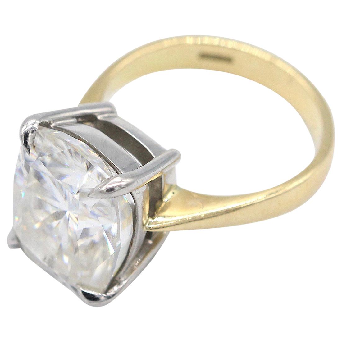 18 Karat Gold and Platinum 6.26 Carat Cushion Cut Moissanite Solitaire Ring