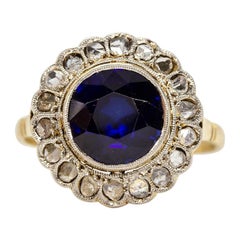 Retro 18 Karat Gold and Platinum Art Deco Sapphire and Diamonds Ring