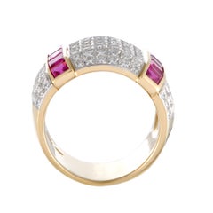 18 Karat Gold and Platinum Diamond and Ruby Invisible Setting Wide Band Ring