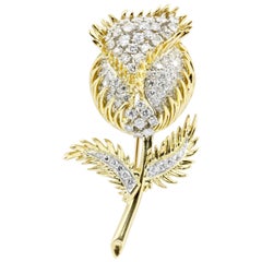 Vintage 18 Karat Gold and Platinum Diamond Flowering Thistle Pendant or Brooch