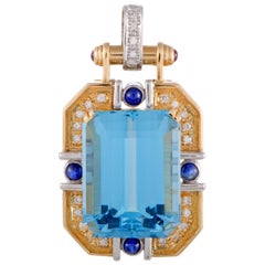 18 Karat Gold and Platinum Diamond, Ruby, Sapphire and Topaz Large Pendant