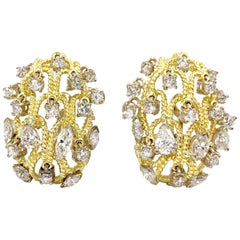 18 Karat Gold and Platinum Fancy Shape and Round Diamond Vintage Earrings