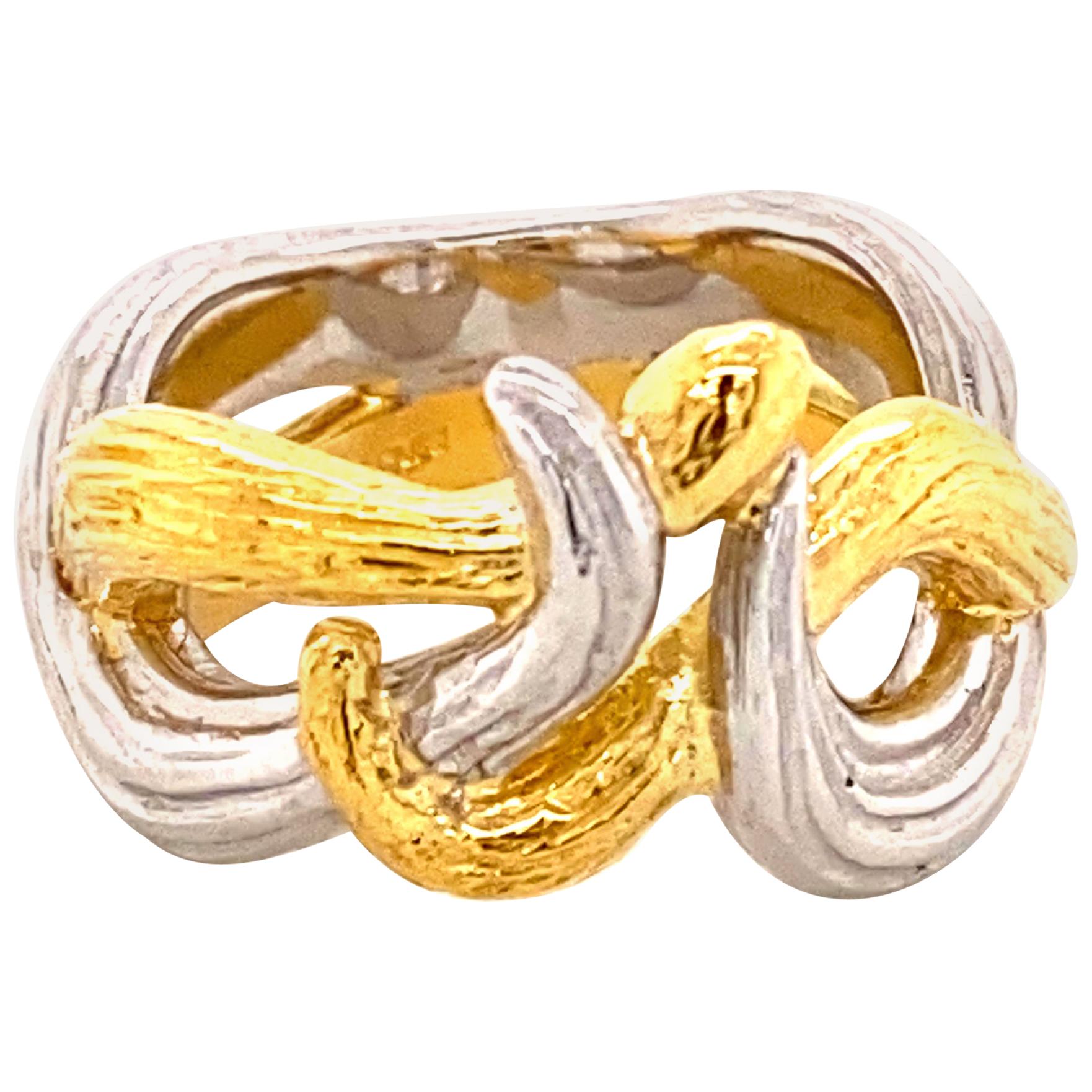 18 Karat Gold and Platinum Gold "Snake" Ring