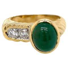 yanai mudi ring in gold 18 Karat Gold and Platinum Natural Cabochon Emerald and Diamond Ring