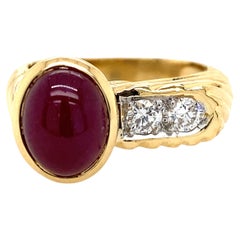 18 Karat Gold and Platinum Natural Cabochon Ruby and Diamond Ring