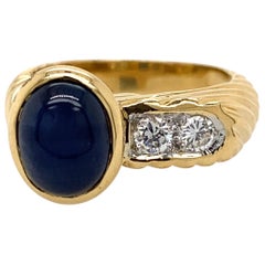 18 Karat Gold and Platinum Natural Cabochon Sapphire and Diamond Ring