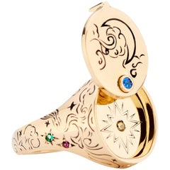 18 Karat Gold and Rainbow Sapphire Beacon Conservatory Signet Ring
