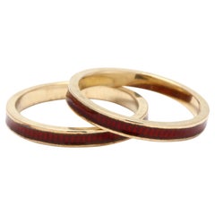 Pair of 18K Yellow Gold and Red Enamel Bands Pair of 18K Yellow Gold and Red Enamel Bands