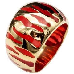 Zebra-Striped 18-Karat Gold and Orange Resin Dome Ring