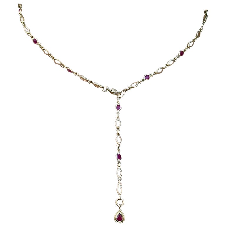 18 Karat Gold and Ruby Chain Necklace For Sale