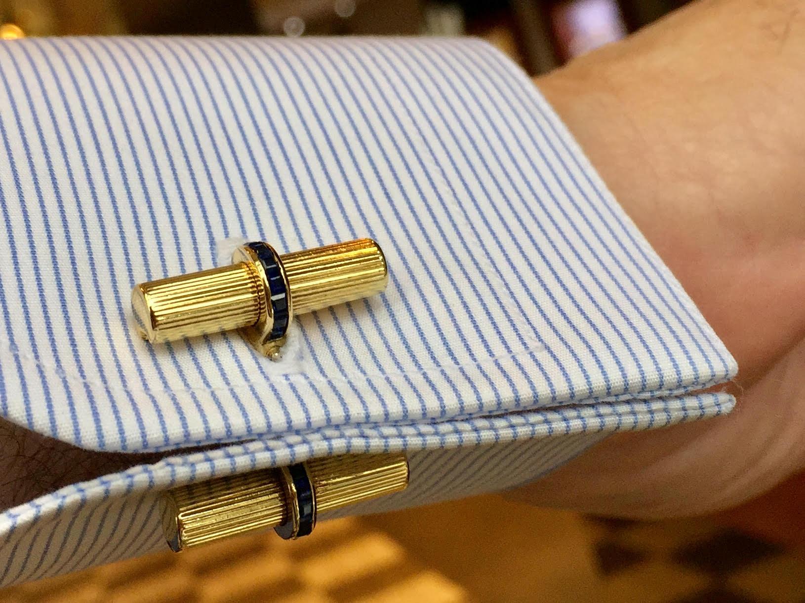 18 Karat Gold and Sapphire Asprey Cufflinks, circa 1940 1