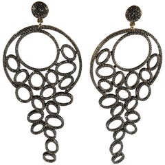 18 Karat Gold and Silver Dangle Earrings with Diamonds