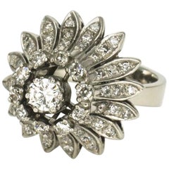 Vintage 18 Karat Gold and Silver Diamond Daisy Flower Ring, 1960s