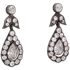 18 Karat Gold and Silver Georgian Era Diamond Pendant Earrings