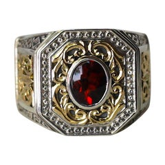 Vintage Georgios Collections 18 Karat Gold and Silver Ring with Garnet