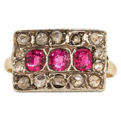 18 Karat Gold and Silver Rubies and Diamonds Ring