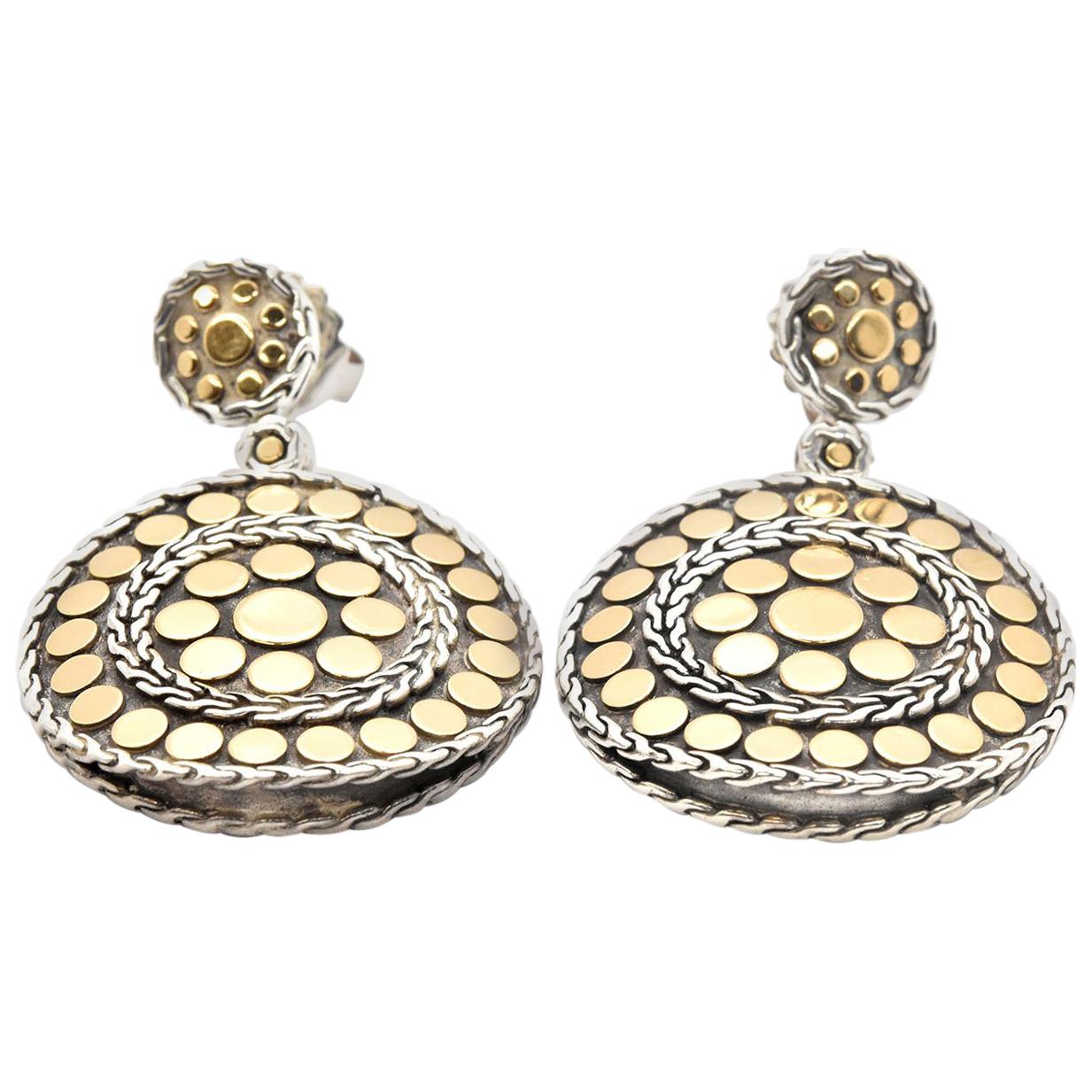 18 Karat Gold and Stainless Steel John Hardy Nuansa Dot Collection Earrings