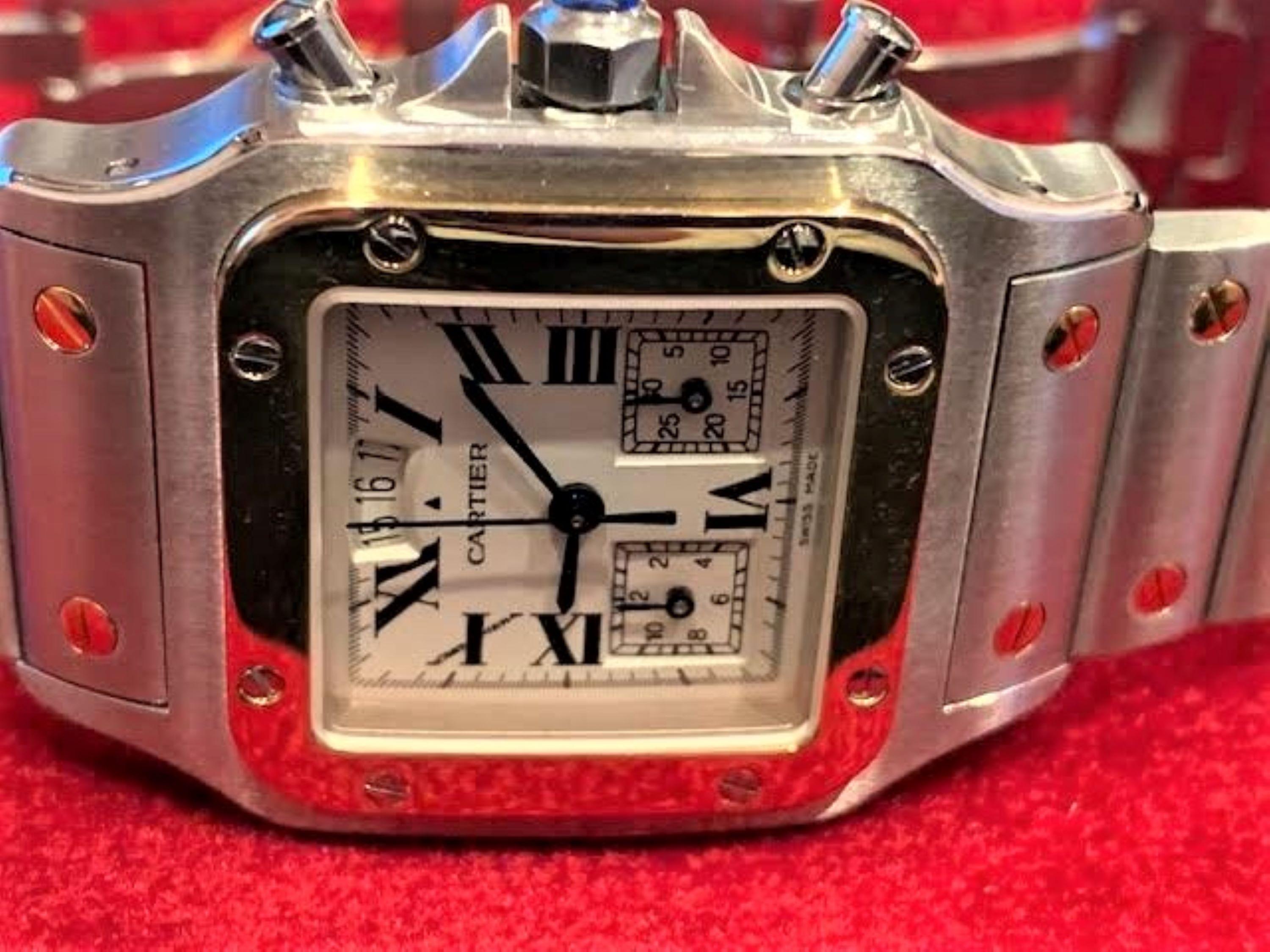 18 Karat Gold and Steel Curved Santos De Cartier Wristwatch For Sale 4