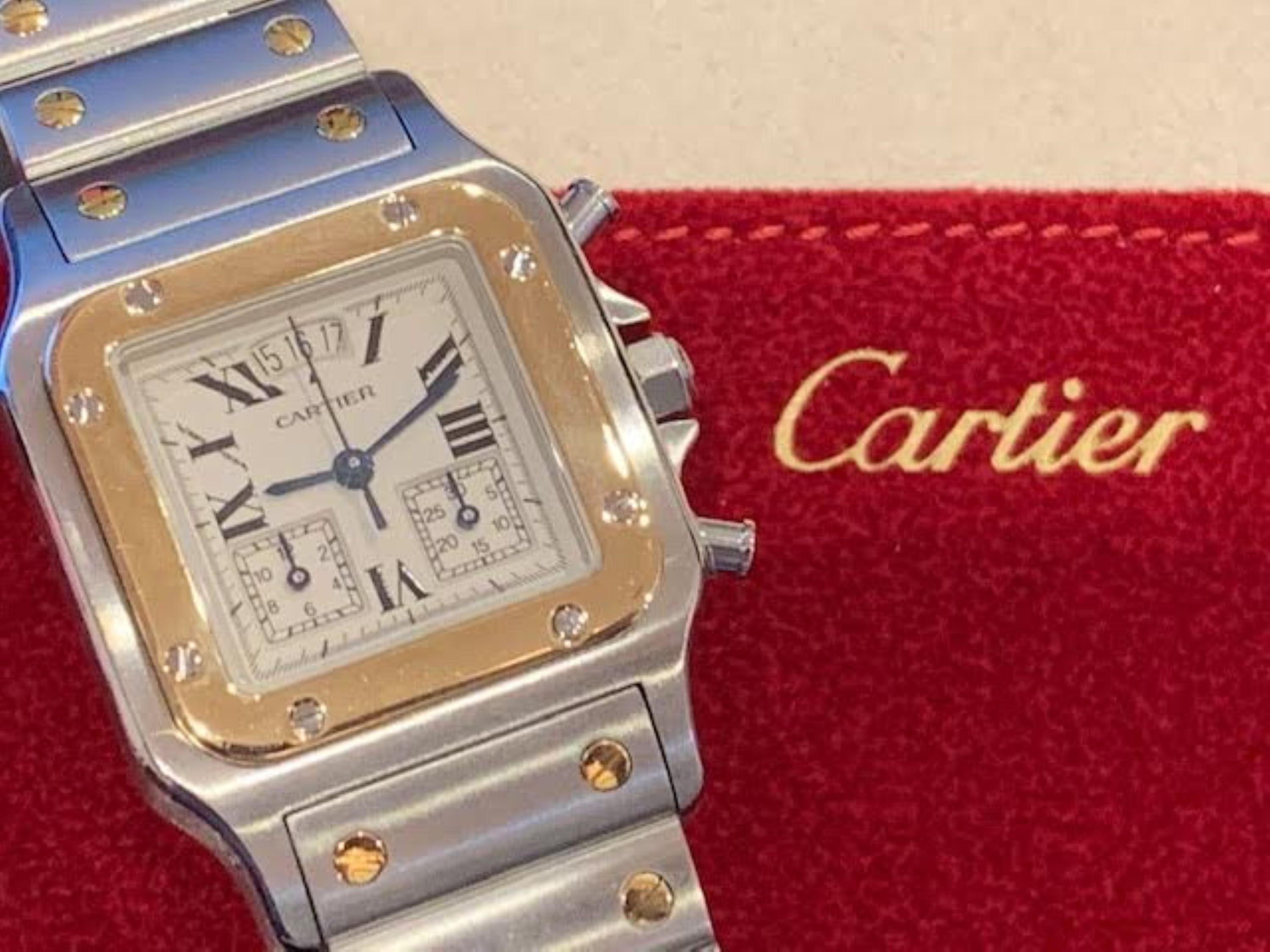 18 Karat Gold and Steel Curved Santos De Cartier Wristwatch In Good Condition For Sale In Westfield, NJ