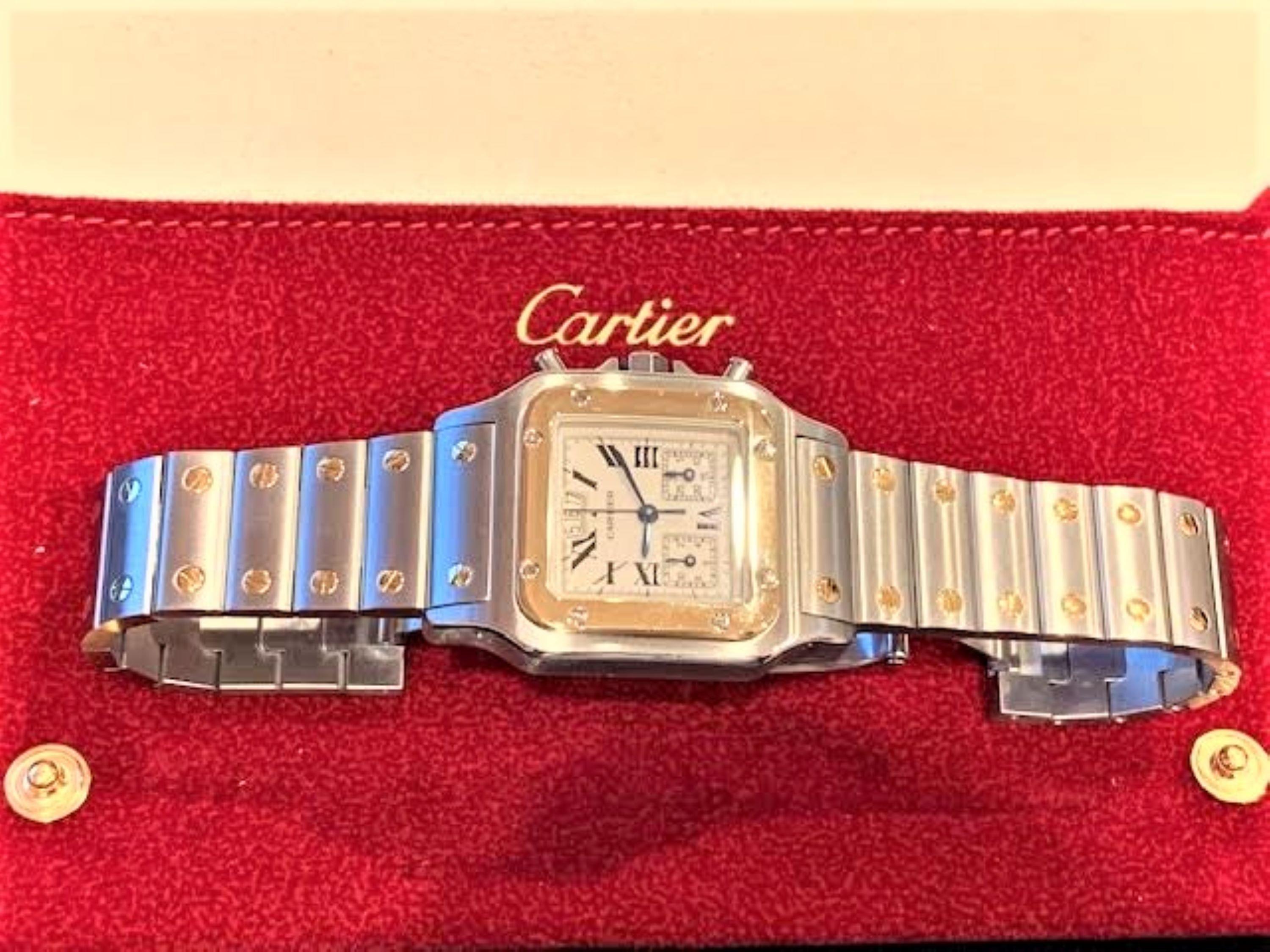 18 Karat Gold and Steel Curved Santos De Cartier Wristwatch For Sale 2