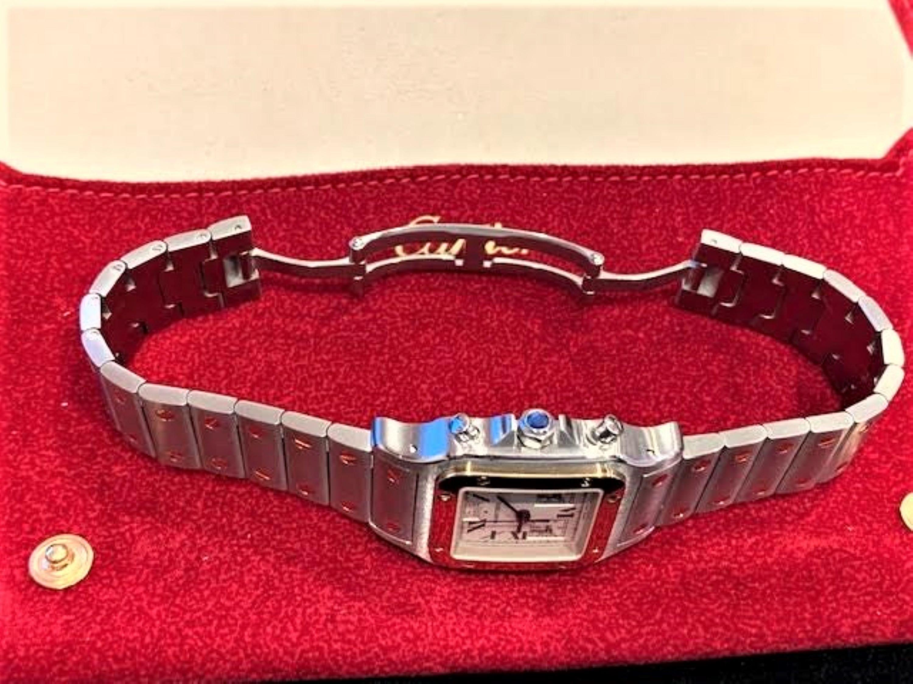 18 Karat Gold and Steel Curved Santos De Cartier Wristwatch For Sale 3