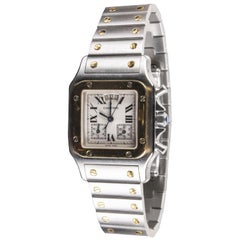 Gebogene Santos De Cartier Armbanduhr aus 18 Karat Gold und Stahl