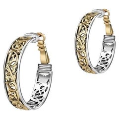 18 Karat Gold and Sterling Silver Blessings Hoop Earrings