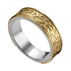 18 Karat Gold and Sterling Silver Classic Calligraphy Band Ring