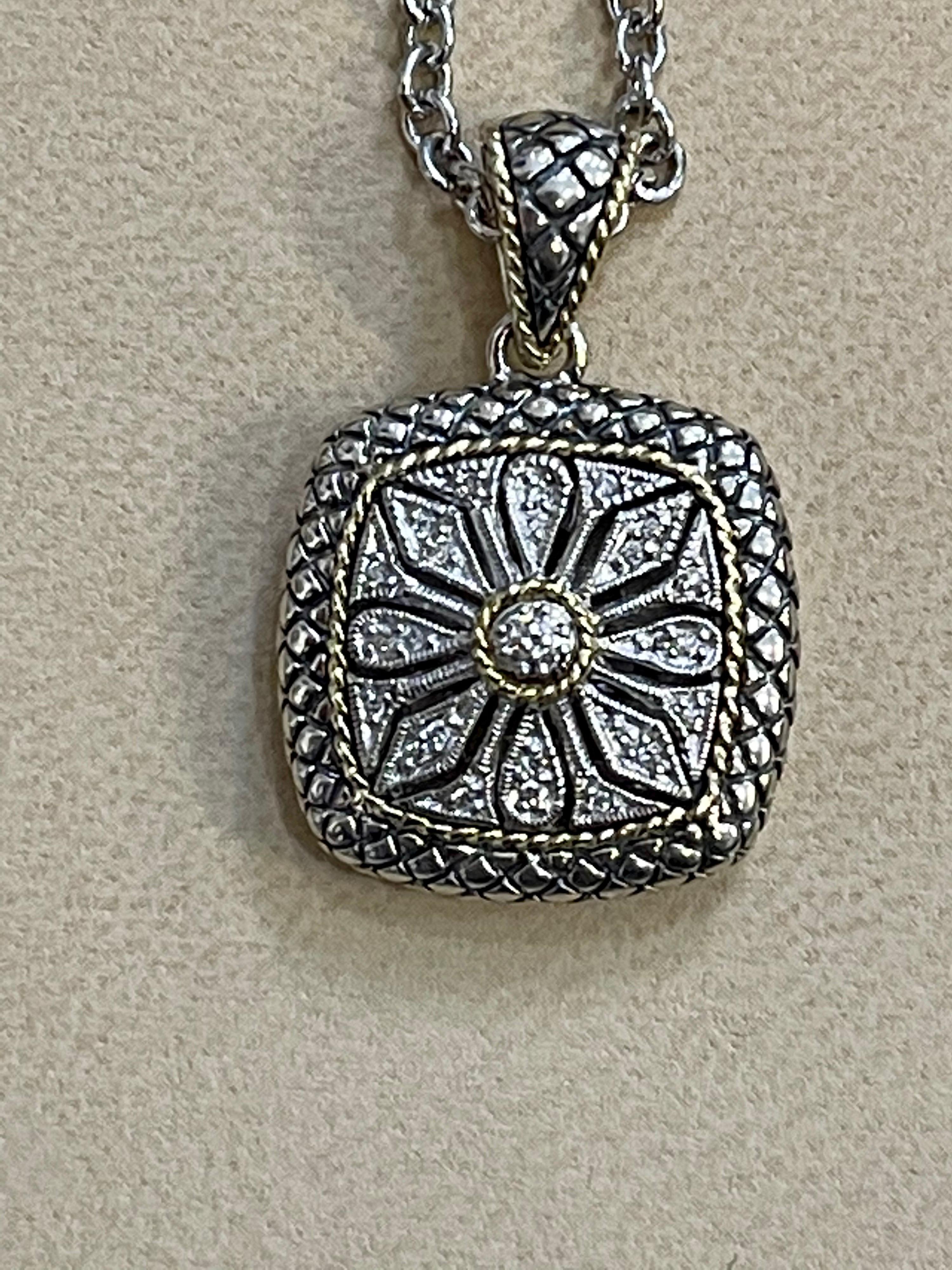 18 Karat Gold and Sterling Silver Pendant with Chain Necklace by Designer A.C In Excellent Condition In New York, NY