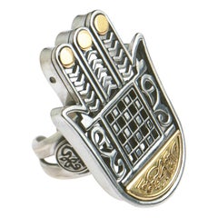 18 Karat Gold and Sterling Silver Statement Hand of Fatima Ring