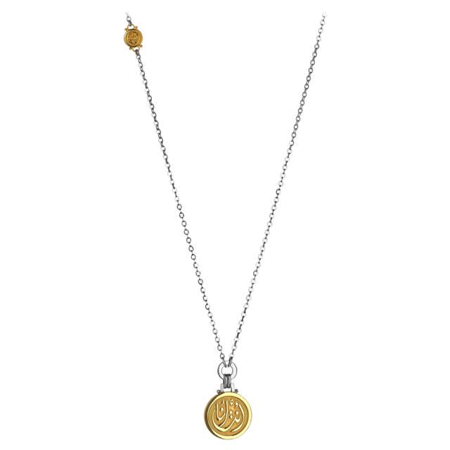 18 Karat Gold, Sterling Silver Sapphire and Diamond Calligraphy Pendant ...