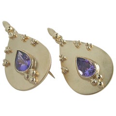 18 Karat Gold and Tanzanite Shield Earrings
