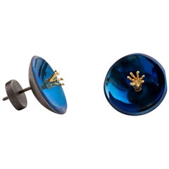 18 Karat Gold and Titanium Earrings “Cornflower”