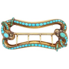 18 Karat Gold and Turquoise Snake Belt Buckle, circa 1845