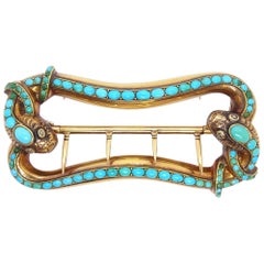 Antique 18 Karat Gold and Turquoise Snake Belt Buckle, circa 1845