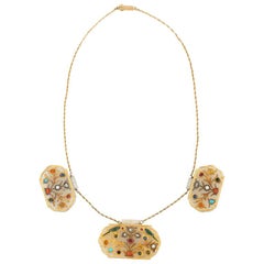 18 Karat Gold and White Jade Indian Mughal Necklace with Semi-Precious Stones