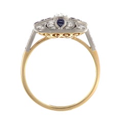 18 Karat Gold Antique Art Deco Milgrain Floral Sapphire and Diamond Ring