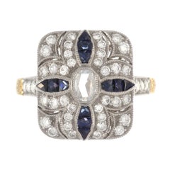 18 Karat Gold Antique Art Deco Milgrain Floral Sapphire and Diamond Ring