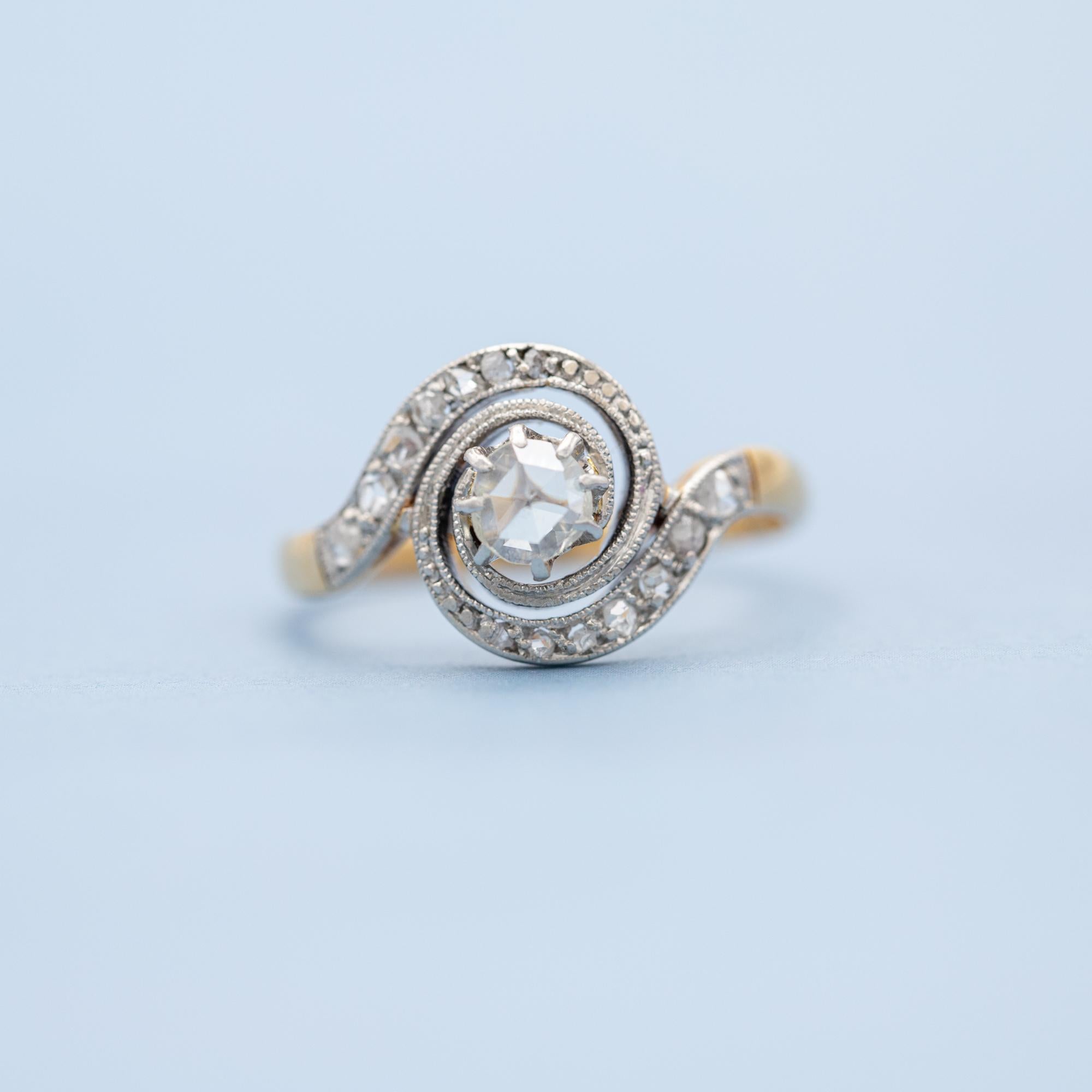 18 karat gold Antique Engagement ring - rose diamonds - Edwardian tourbillon 4