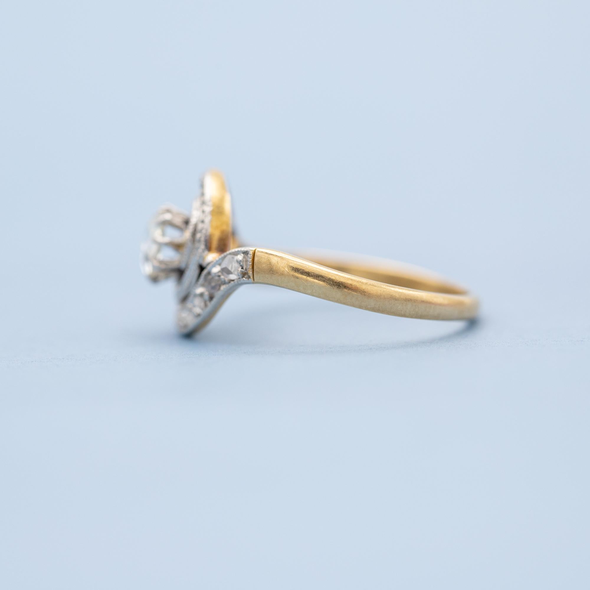 18 karat gold Antique Engagement ring - rose diamonds - Edwardian tourbillon 5