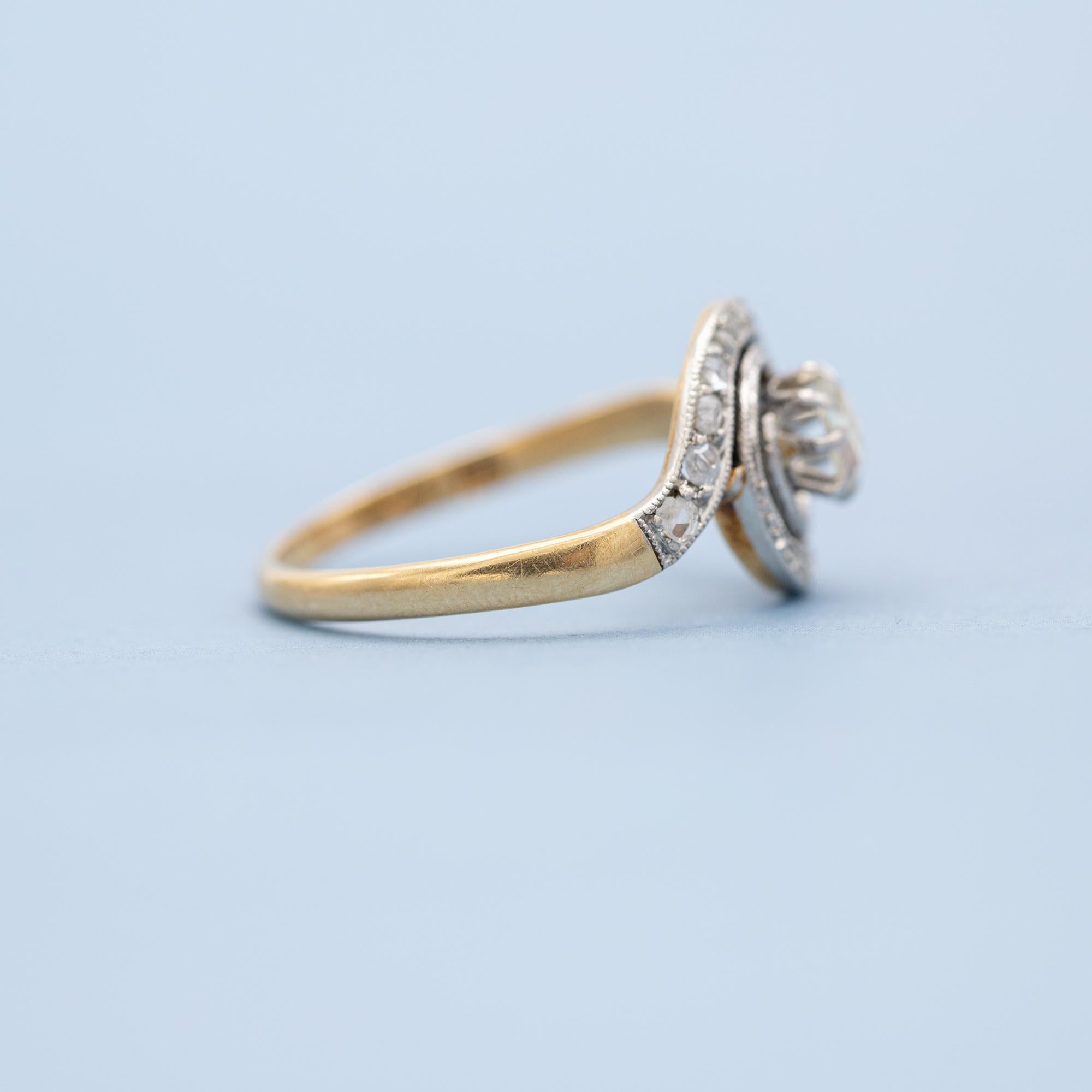 18 karat gold Antique Engagement ring - rose diamonds - Edwardian tourbillon 7